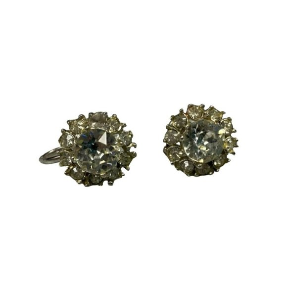 Gorgeous Vintage 1950's Rhinestone Silver tone Screwback Earrings -- Wedding, Pr - Picture 1 of 4